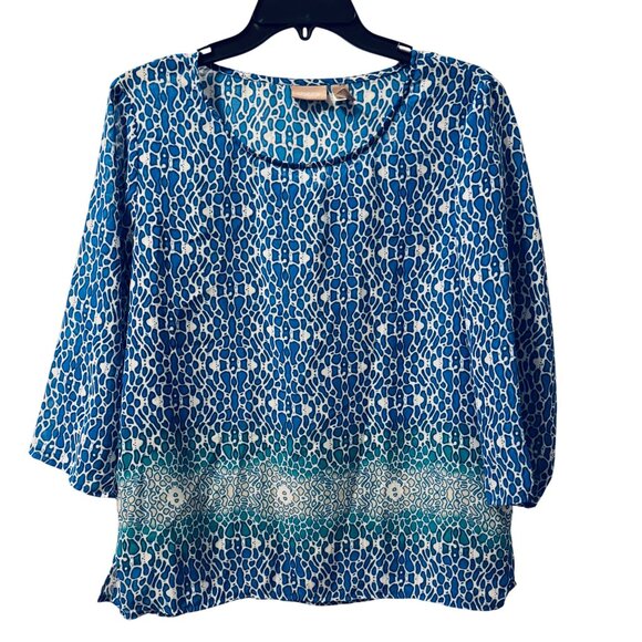 Chicos Womens Animal Print Blue/White Tunic Top Size M Polyesterblouse - Picture 4 of 11
